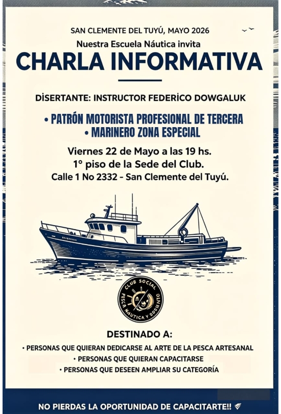 La Escuela Náutica del Club de Pesca convoca a una charla informativa sobre titulaciones profesionales 