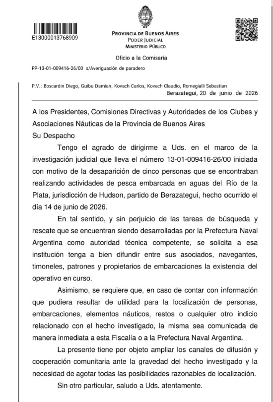 Solicitan colaboración de navegantes para aportar datos sobre los pescadores desaparecidos en el Río de la Plata